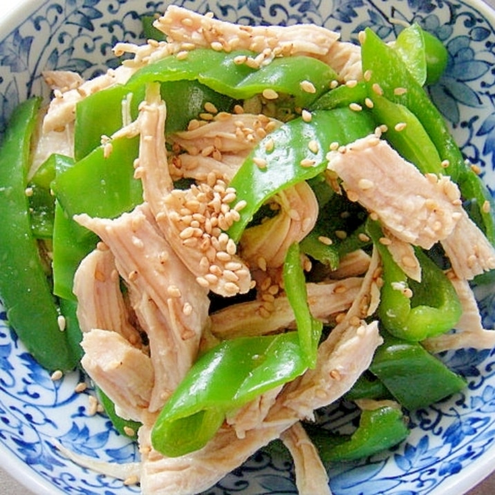 ピーマンと鶏ムネ肉の昆布茶和え